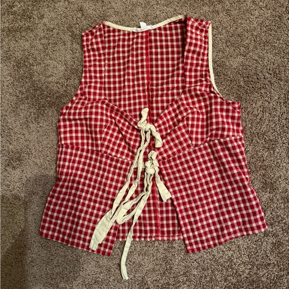 Red Checkered Sleeveless Top